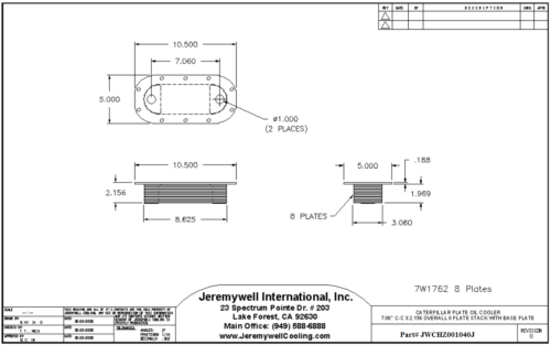 JWCHZ001040J Aftermarket Replacement for CAT 3208 Caterpillar 7W1762 9L6251 9L8821 Oil Cooler