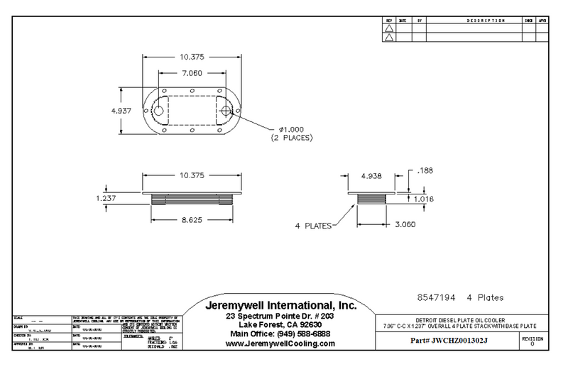 JWCHZ001302J Aftermarket Replacment for Detroit Diesel MTU 2-71142 4 Plate Oil cooler 8547194