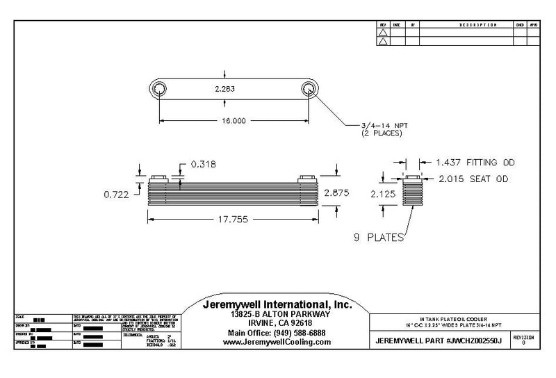 JWCHZ002550J Heavy Duty Mack 9 plate Stainless Steel Radiator Tank Plate 16" on centers