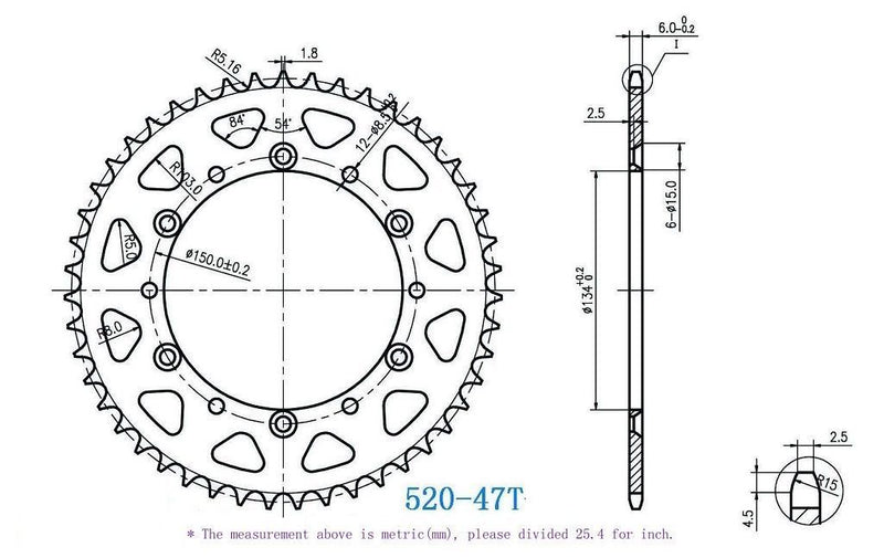 520 Motorcycle Rear Sprocket 47 Tooth Perfect for Dirt Bike, Go Kart, ATV