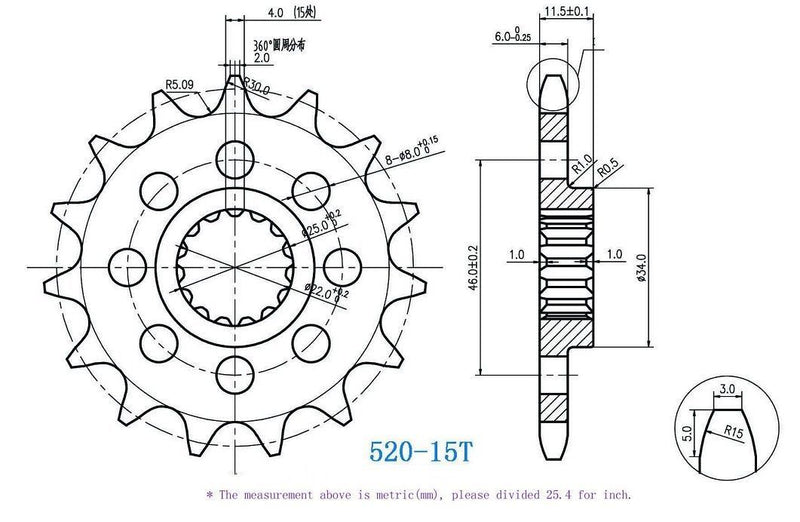 520  Motorcycle Front Sprocket 15 Tooth perfect for Dirt Bike,Go Kart, ATV (068)