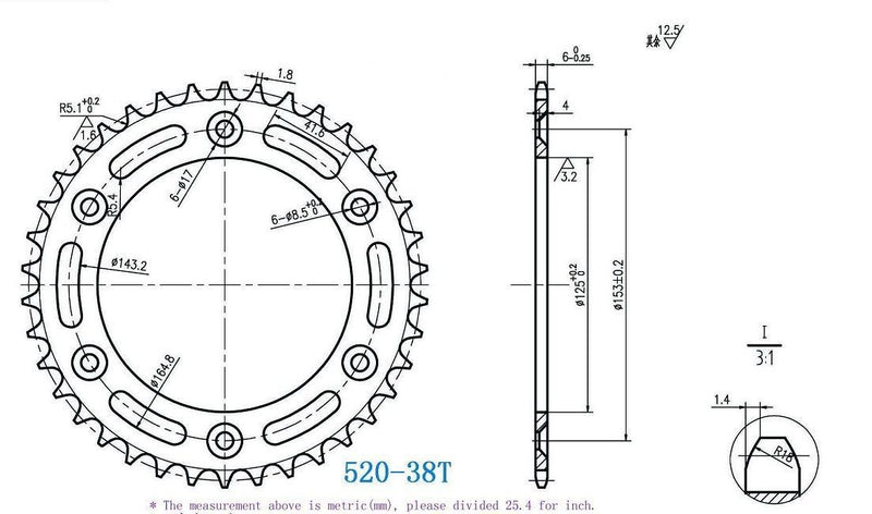 520 Motorcycle Rear Sprocket 38 Tooth Perfect for Dirt Bike, Go Kart, ATV