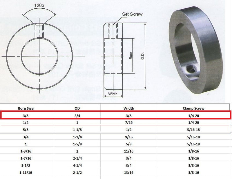 3/8" Bore Solid Steel Zinc Plated Shaft Collars Set Screw Style (4 PCS)