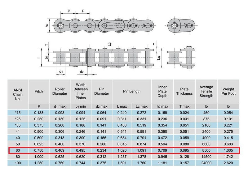 60 Roller Chain 10 Feet with 1 Connecting Link