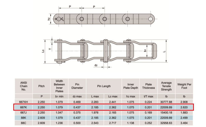 667K Pintle Chain 10 Feet with 1 Connecting Link