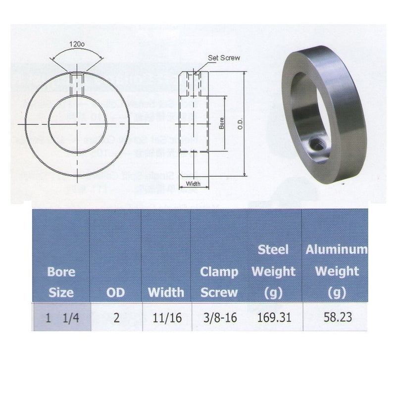 1-1/4"Bore Solid Steel Zinc Plated Shaft Collars Set Screw Style (4 PCS)